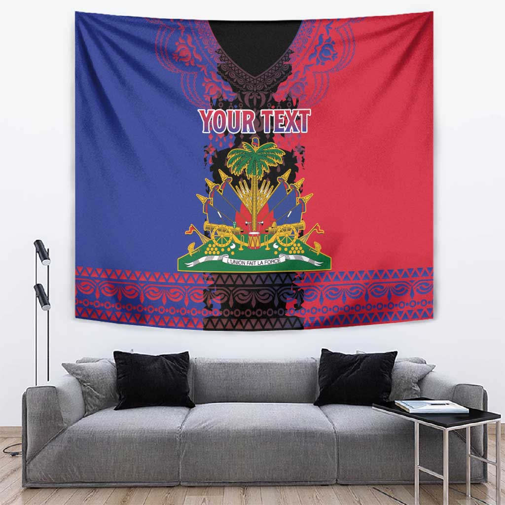 Personalised Haitian Heritage Month Tapestry Coat Of Arms With Dashiki Pattern LT15