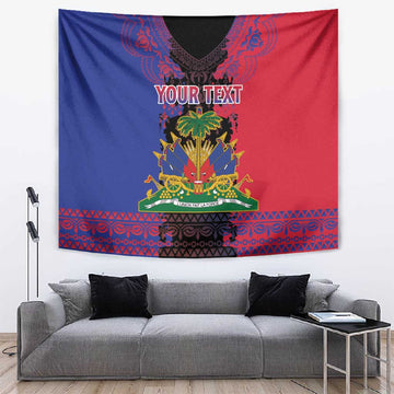 Personalised Haitian Heritage Month Tapestry Coat Of Arms With Dashiki Pattern LT15