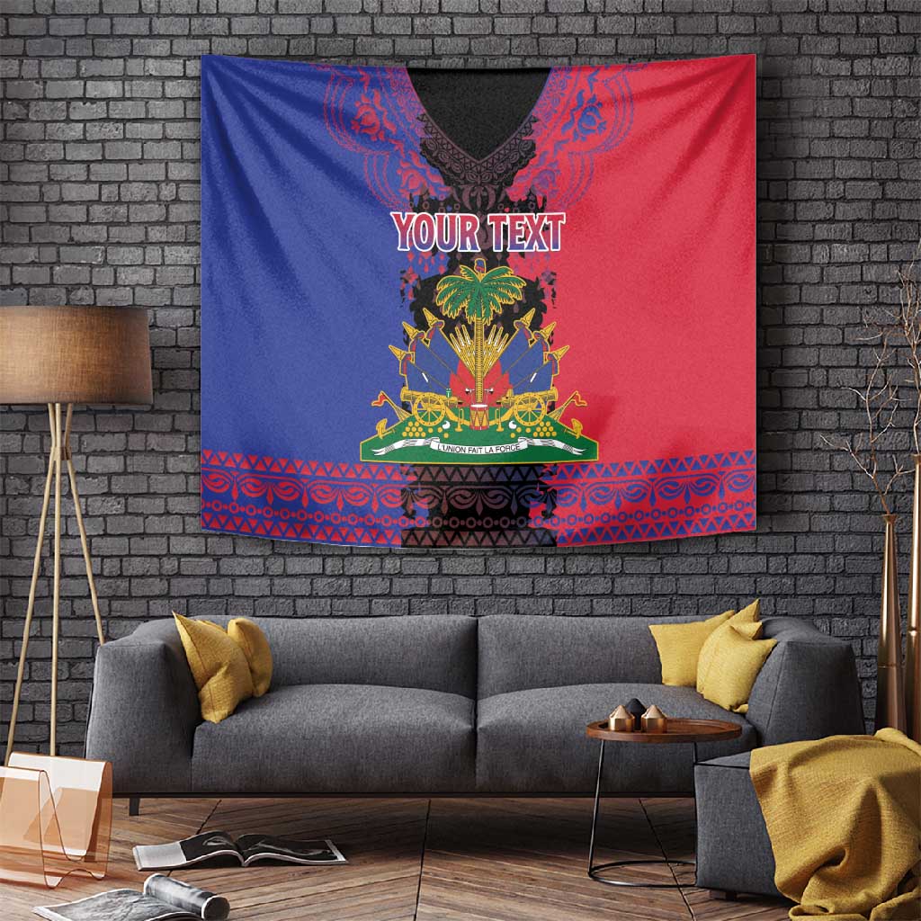 Personalised Haitian Heritage Month Tapestry Coat Of Arms With Dashiki Pattern LT15