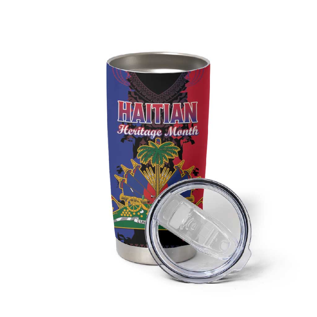 Personalised Haitian Heritage Month Tumbler Cup Coat Of Arms With Dashiki Pattern LT15