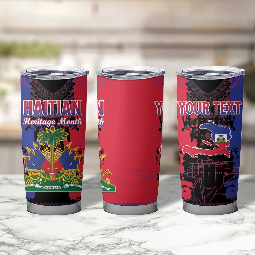 Personalised Haitian Heritage Month Tumbler Cup Coat Of Arms With Dashiki Pattern LT15