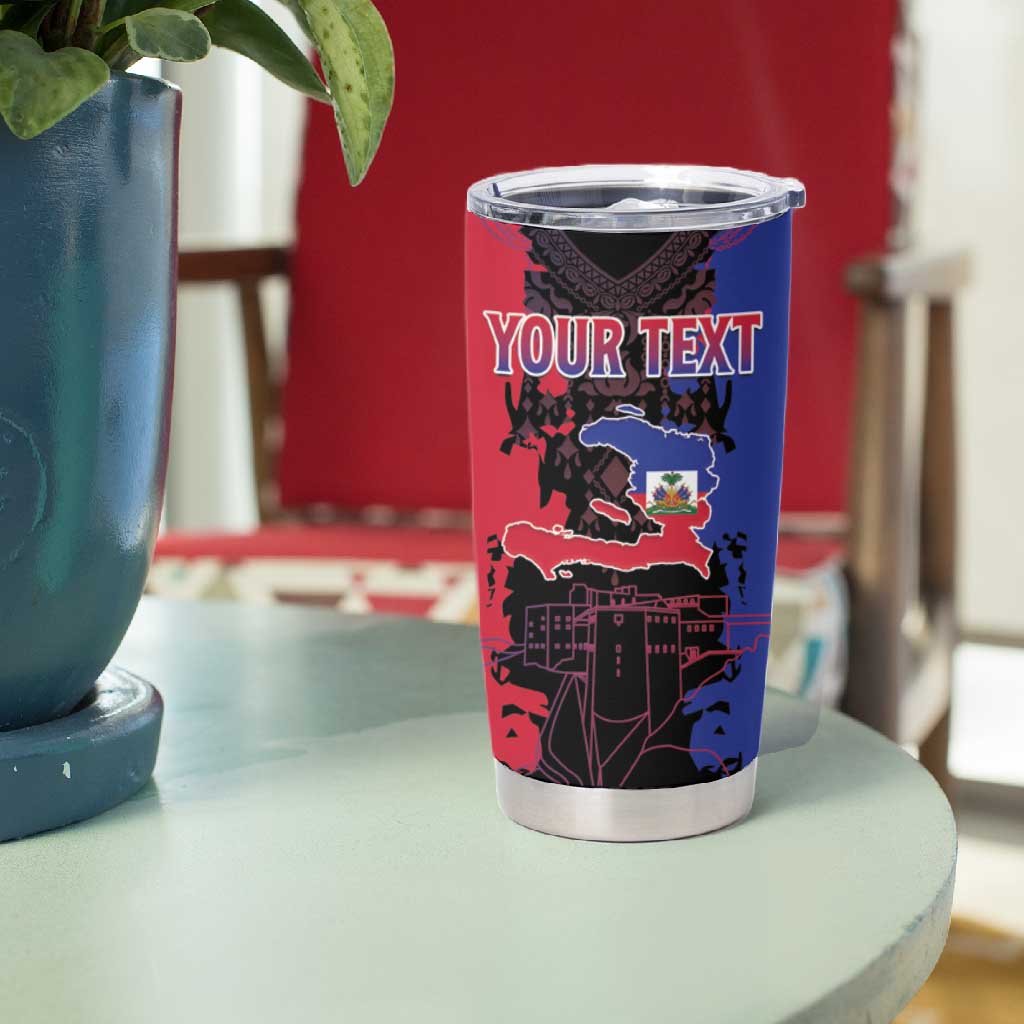 Personalised Haitian Heritage Month Tumbler Cup Coat Of Arms With Dashiki Pattern LT15