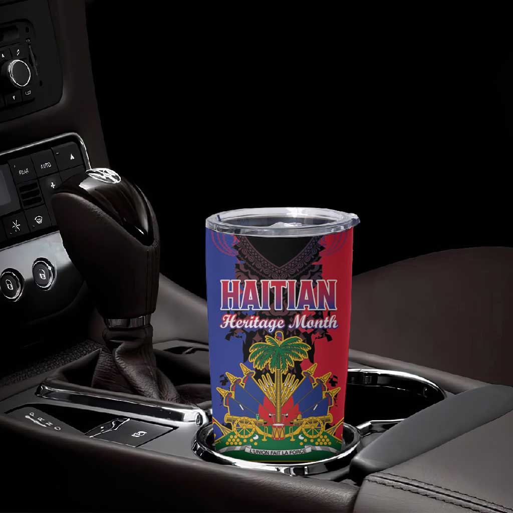 Personalised Haitian Heritage Month Tumbler Cup Coat Of Arms With Dashiki Pattern LT15