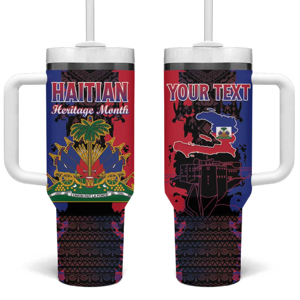 Personalised Haitian Heritage Month Tumbler With Handle Coat Of Arms With Dashiki Pattern LT15