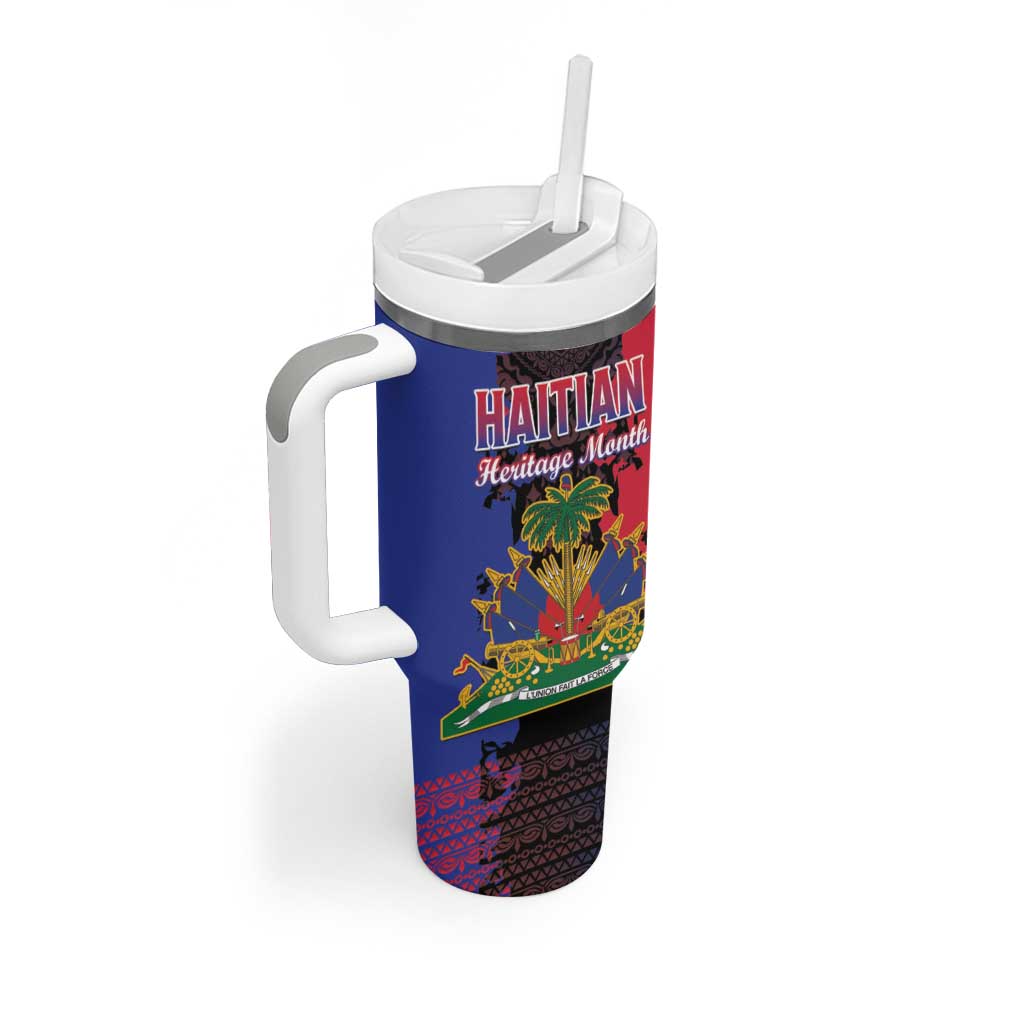 Personalised Haitian Heritage Month Tumbler With Handle Coat Of Arms With Dashiki Pattern LT15