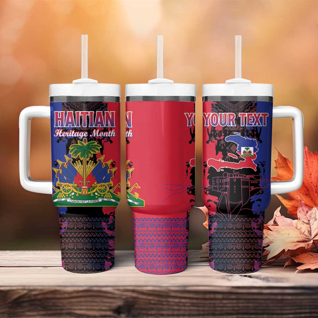 Personalised Haitian Heritage Month Tumbler With Handle Coat Of Arms With Dashiki Pattern LT15