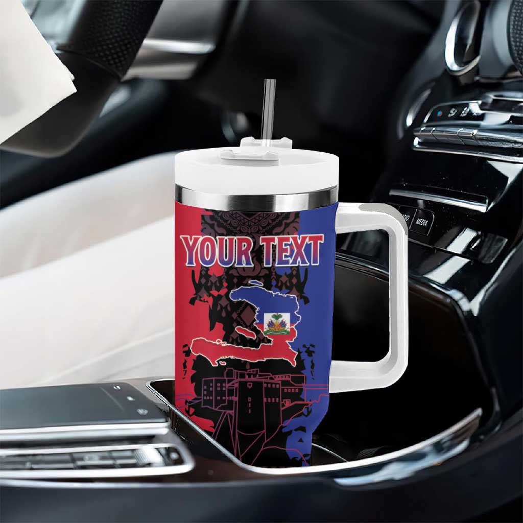 Personalised Haitian Heritage Month Tumbler With Handle Coat Of Arms With Dashiki Pattern LT15