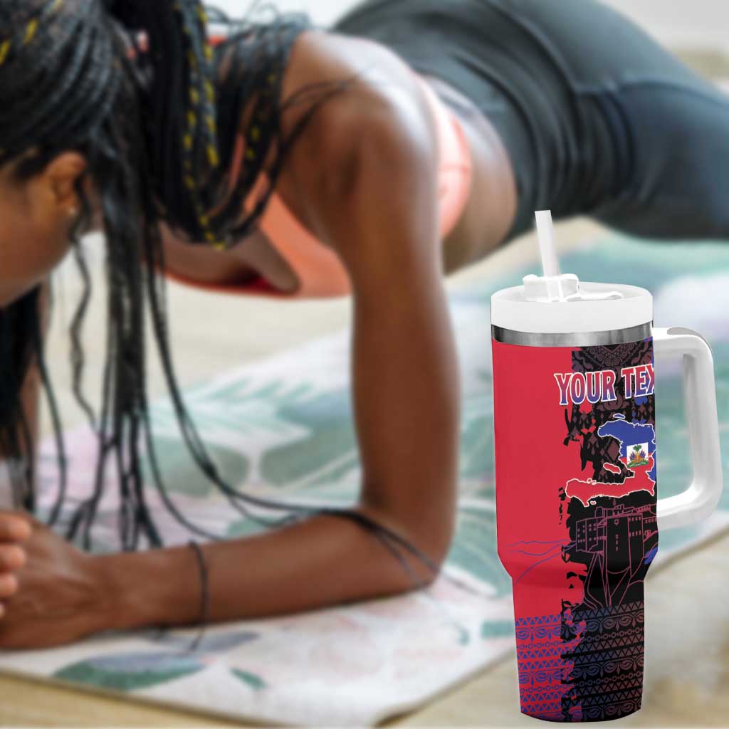 Personalised Haitian Heritage Month Tumbler With Handle Coat Of Arms With Dashiki Pattern LT15