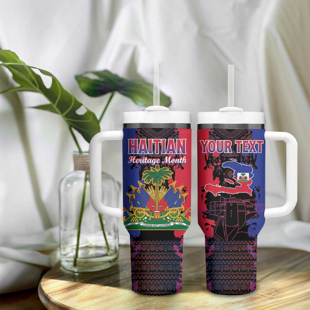 Personalised Haitian Heritage Month Tumbler With Handle Coat Of Arms With Dashiki Pattern LT15