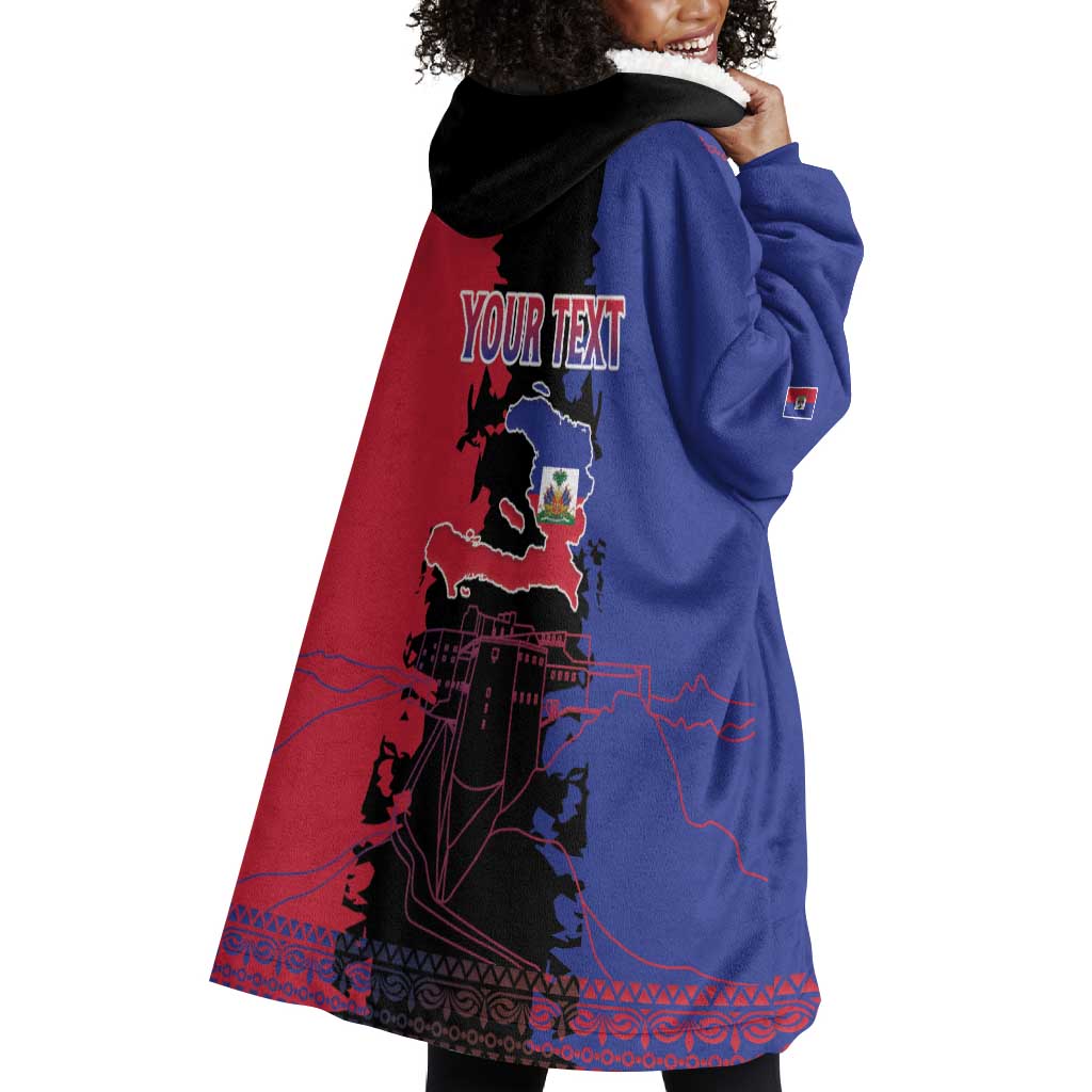 Personalised Haitian Heritage Month Wearable Blanket Hoodie Coat Of Arms With Dashiki Pattern LT15