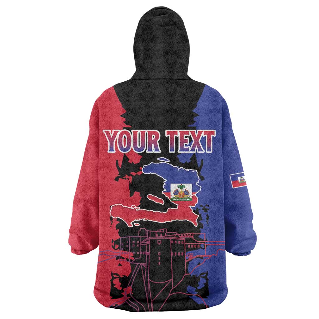Personalised Haitian Heritage Month Wearable Blanket Hoodie Coat Of Arms With Dashiki Pattern LT15