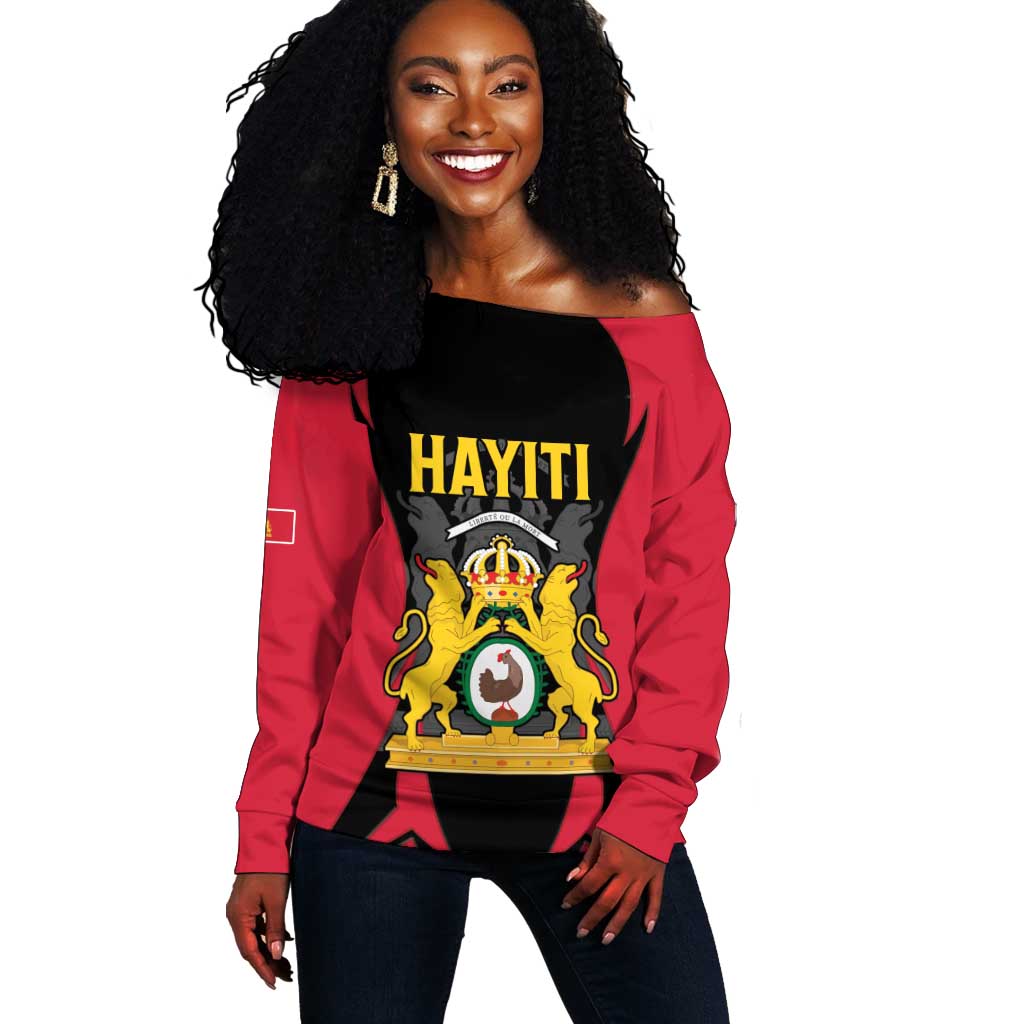 Personalised First Empire Of Haiti Off Shoulder Sweater Coat Of Arms Sporty Style LT15