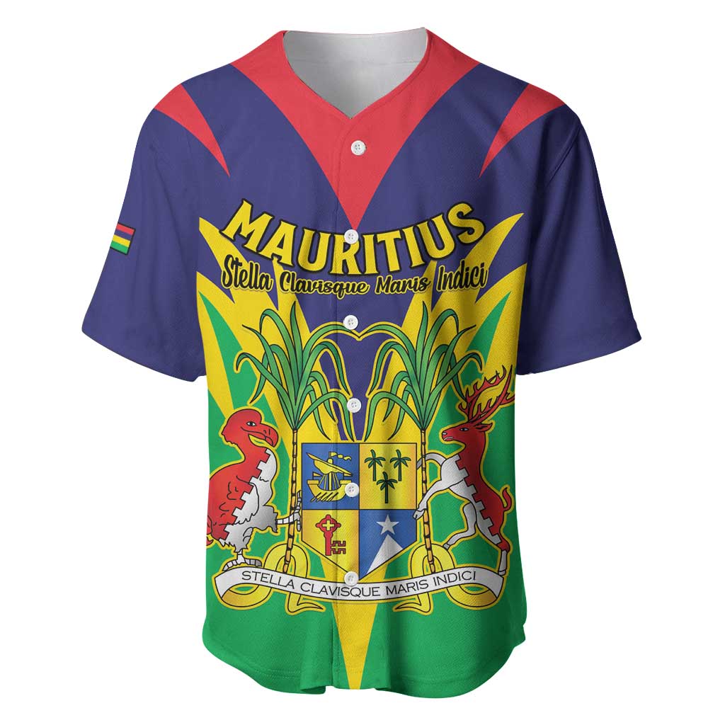 Personalised Republique de Maurice Baseball Jersey Coat Of Arms Flag Style LT15