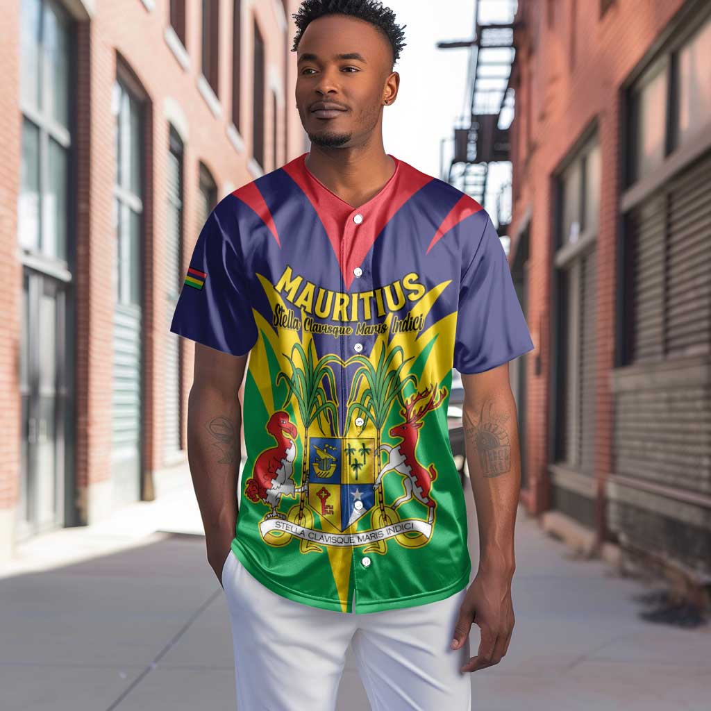Personalised Republique de Maurice Baseball Jersey Coat Of Arms Flag Style LT15