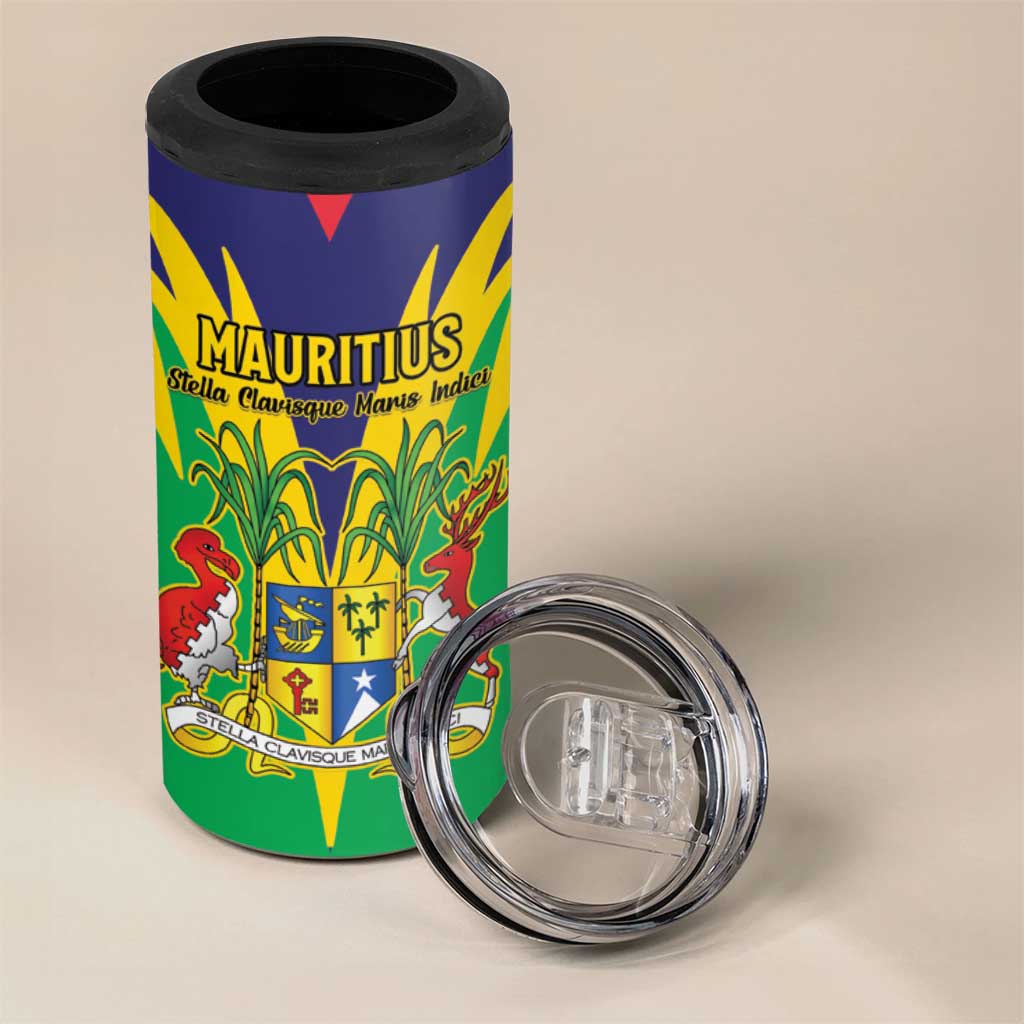 Personalised Republique de Maurice 4 in 1 Can Cooler Tumbler Coat Of Arms Flag Style LT15