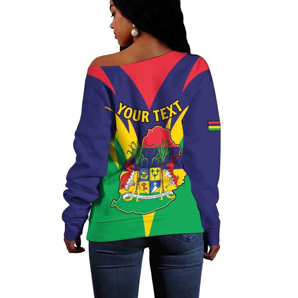 Personalised Republique de Maurice Off Shoulder Sweater Coat Of Arms Flag Style LT15