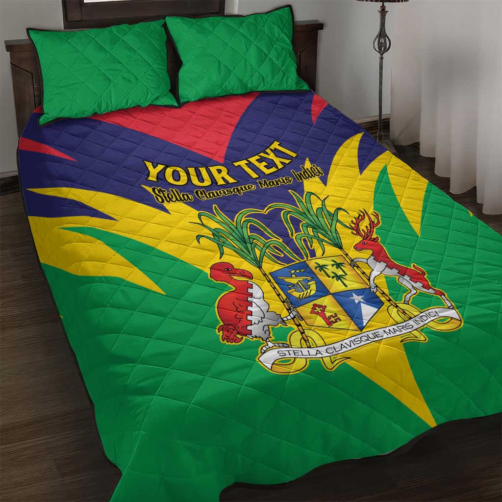 Personalised Republique de Maurice Quilt Bed Set Coat Of Arms Flag Style LT15