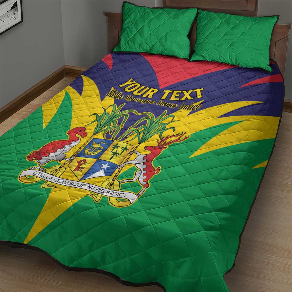 Personalised Republique de Maurice Quilt Bed Set Coat Of Arms Flag Style LT15