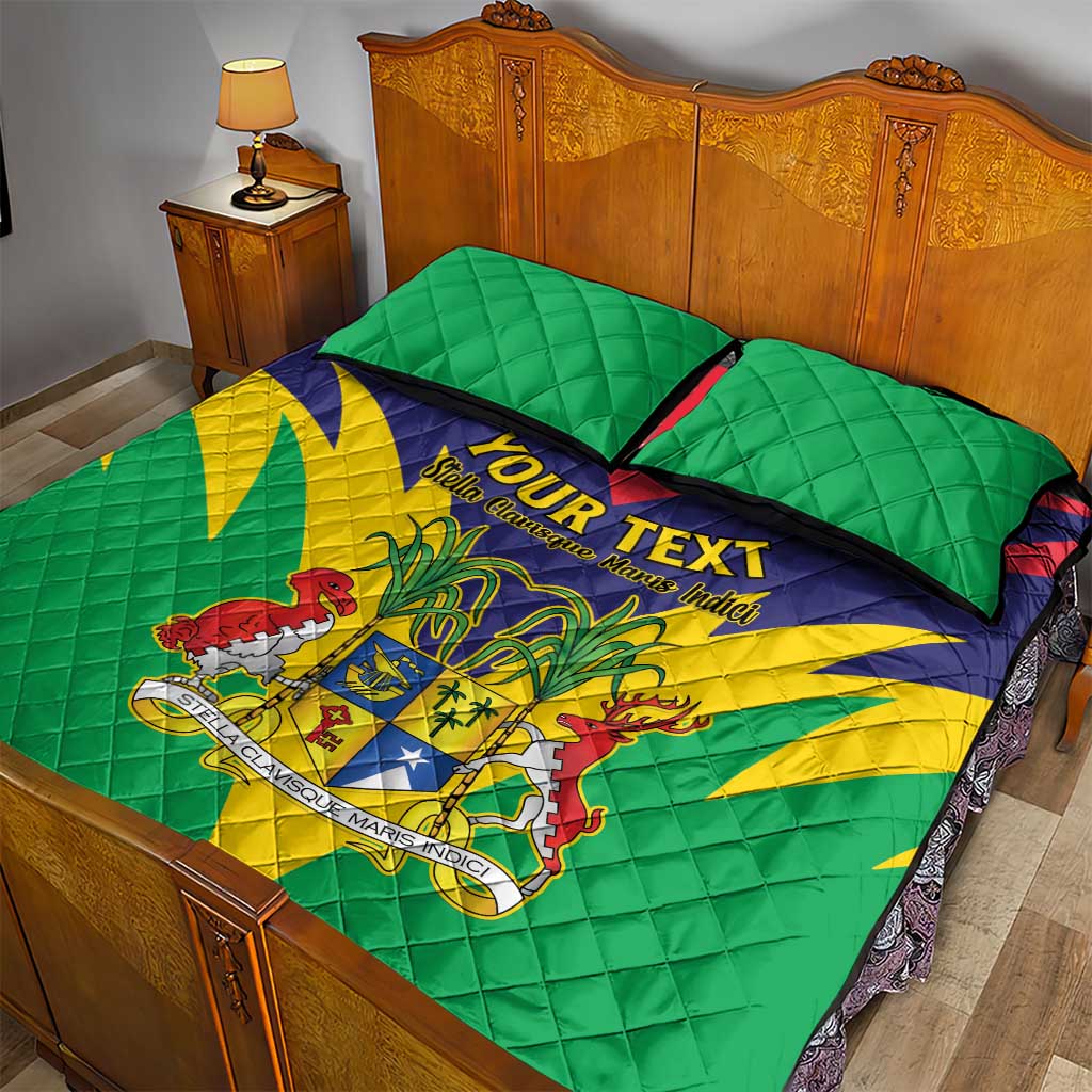 Personalised Republique de Maurice Quilt Bed Set Coat Of Arms Flag Style LT15