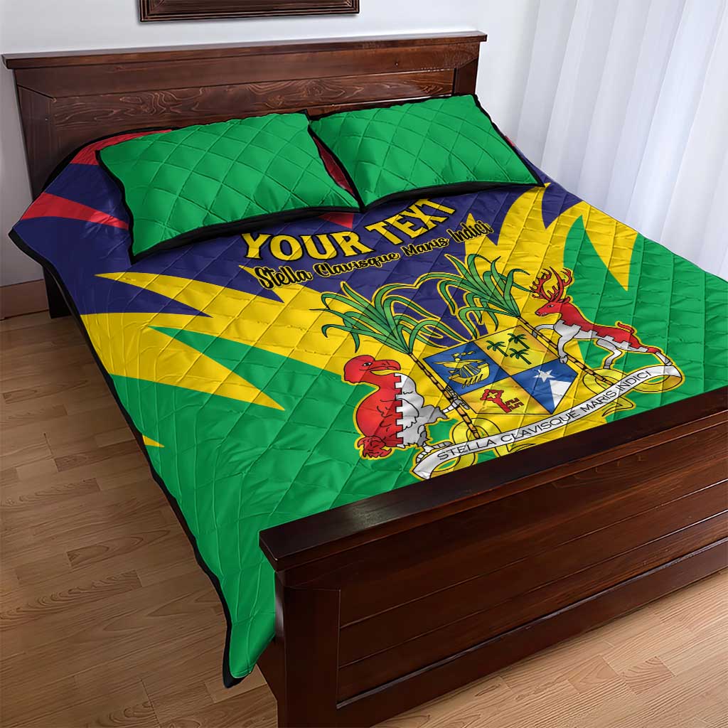 Personalised Republique de Maurice Quilt Bed Set Coat Of Arms Flag Style LT15