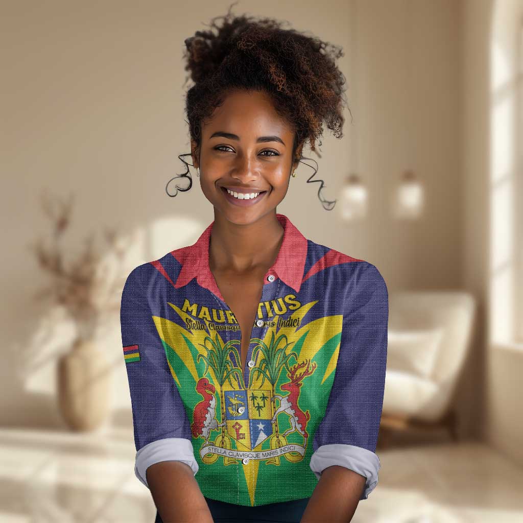 Personalised Republique de Maurice Women Casual Shirt Coat Of Arms Flag Style LT15