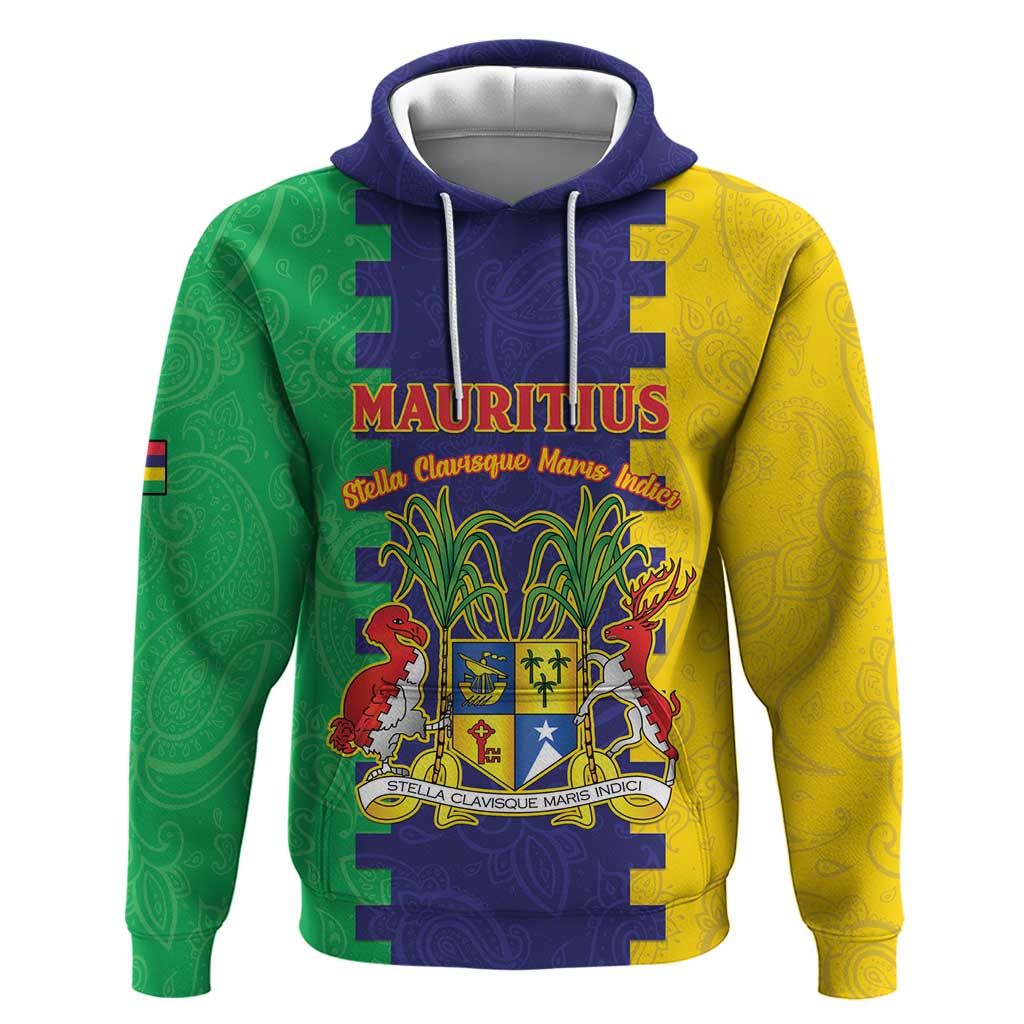 Personalised Mauritius Hoodie Coat Of Arms Mix Paisley Pattern LT15