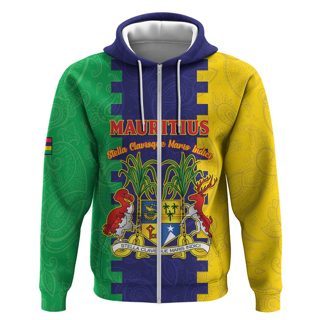 Personalised Mauritius Hoodie Coat Of Arms Mix Paisley Pattern LT15