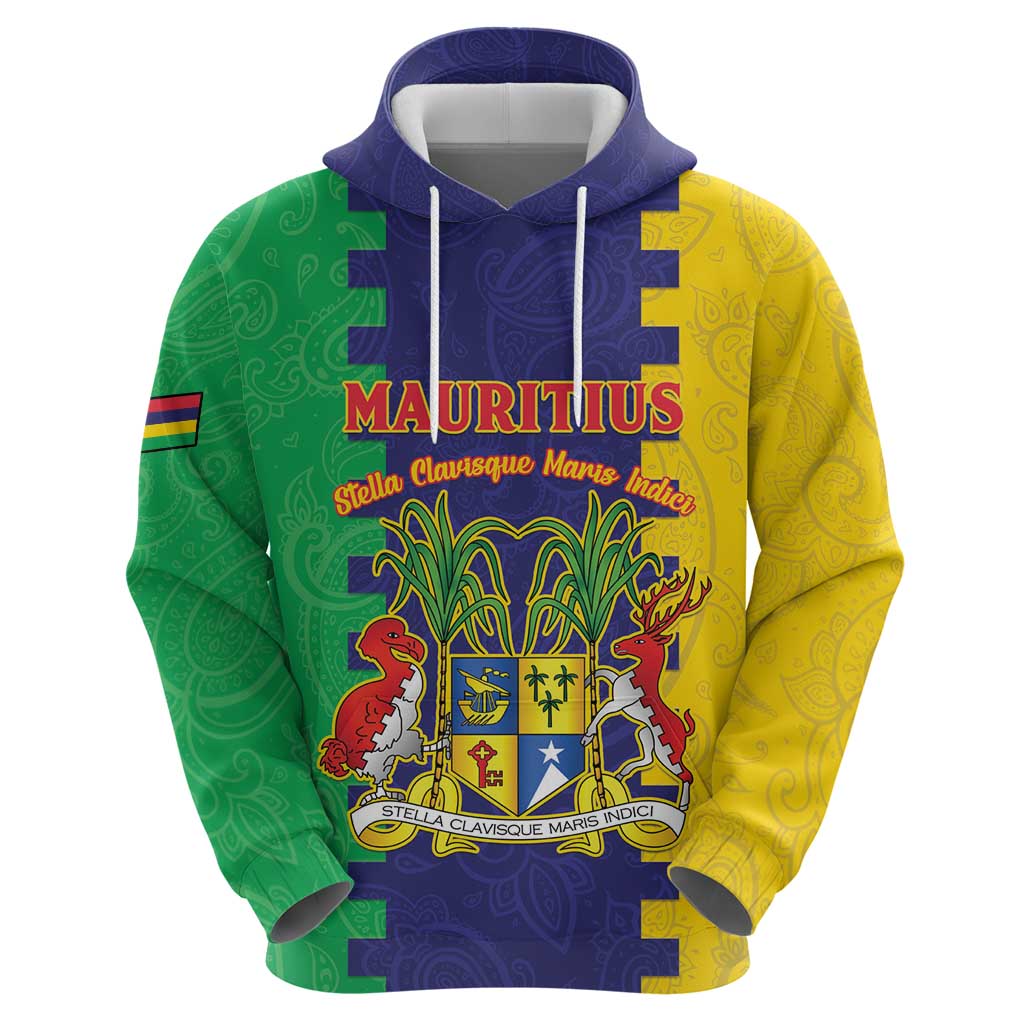 Personalised Mauritius Hoodie Coat Of Arms Mix Paisley Pattern LT15