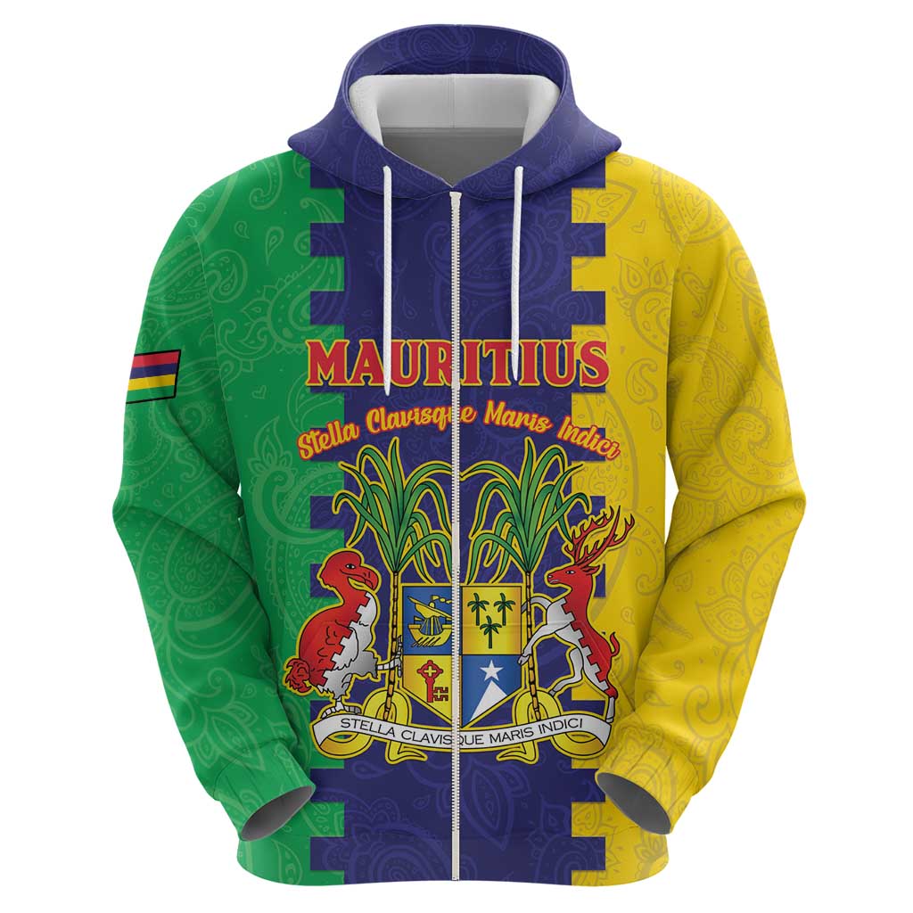 Personalised Mauritius Hoodie Coat Of Arms Mix Paisley Pattern LT15