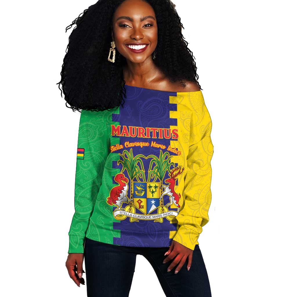 Personalised Republique de Maurice Off Shoulder Sweater Stella Clavisque Maris Indici LT15