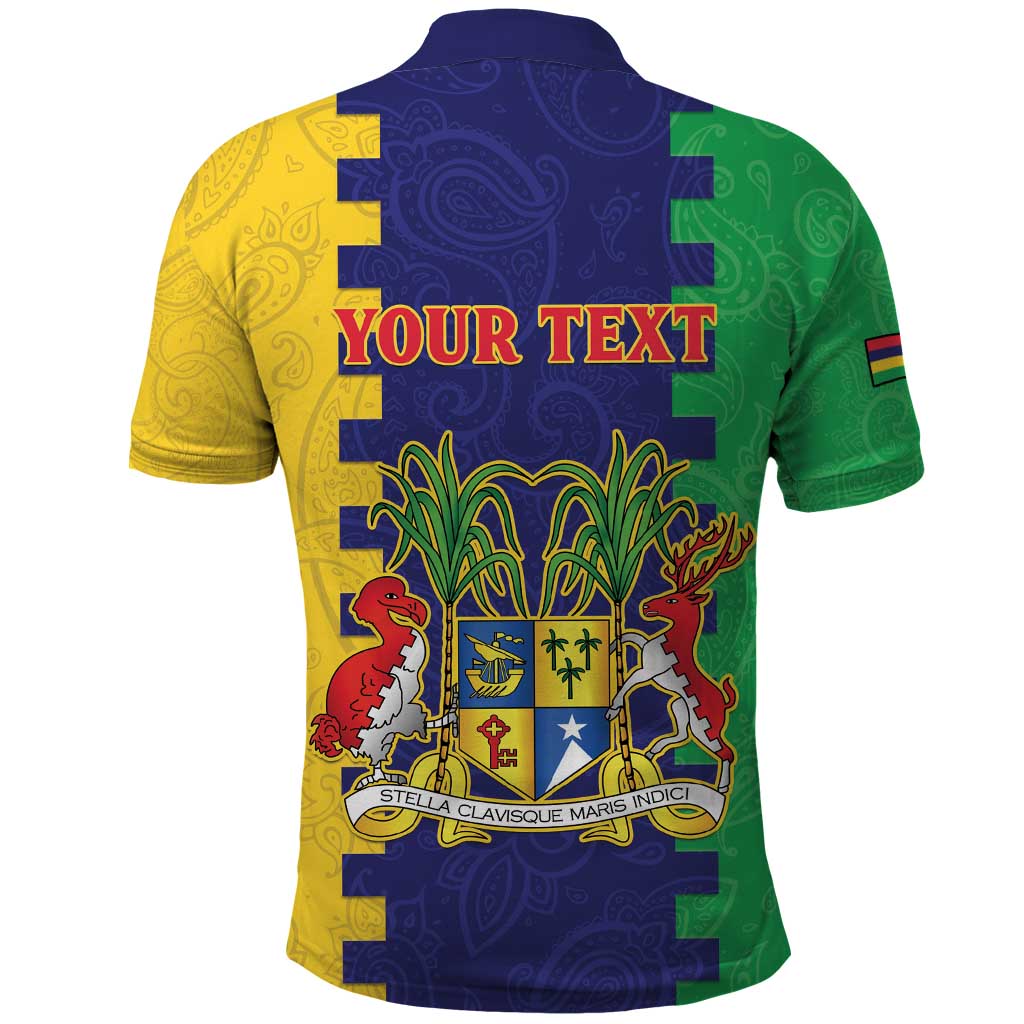 Personalised Mauritius Polo Shirt Coat Of Arms Mix Paisley Pattern LT15