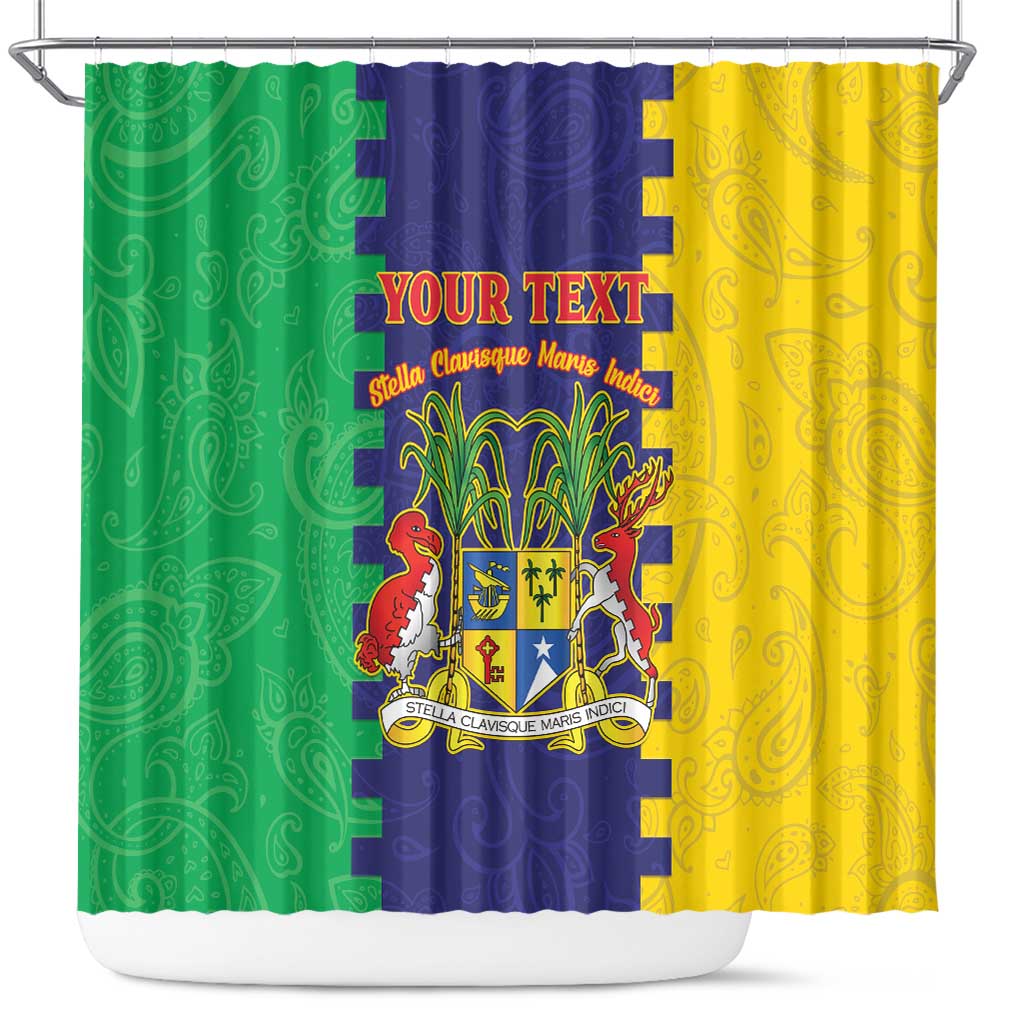 Personalised Mauritius Shower Curtain Coat Of Arms Mix Paisley Pattern LT15