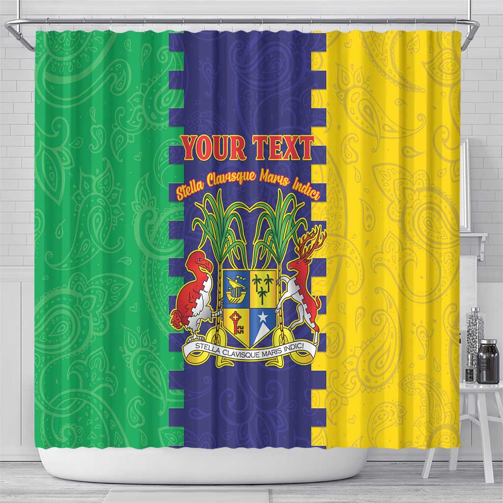 Personalised Mauritius Shower Curtain Coat Of Arms Mix Paisley Pattern LT15