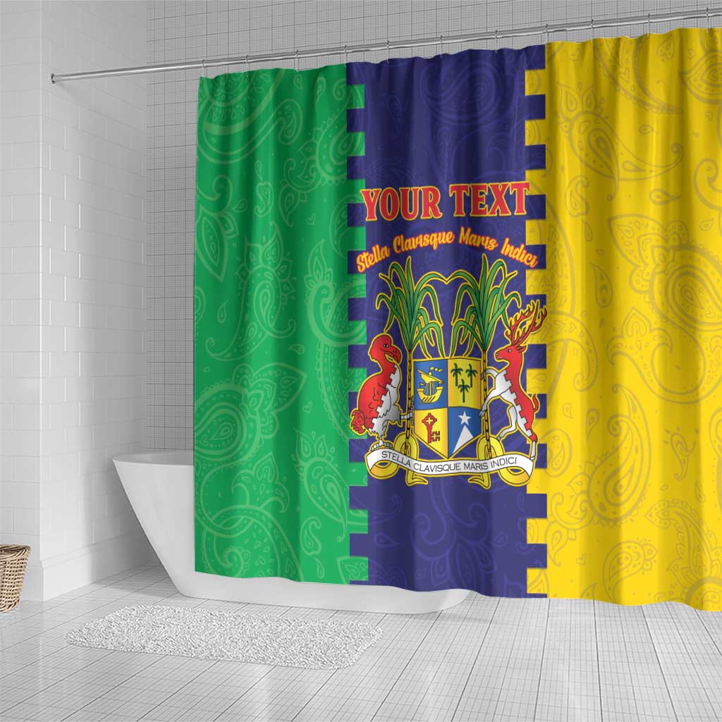 Personalised Mauritius Shower Curtain Coat Of Arms Mix Paisley Pattern LT15