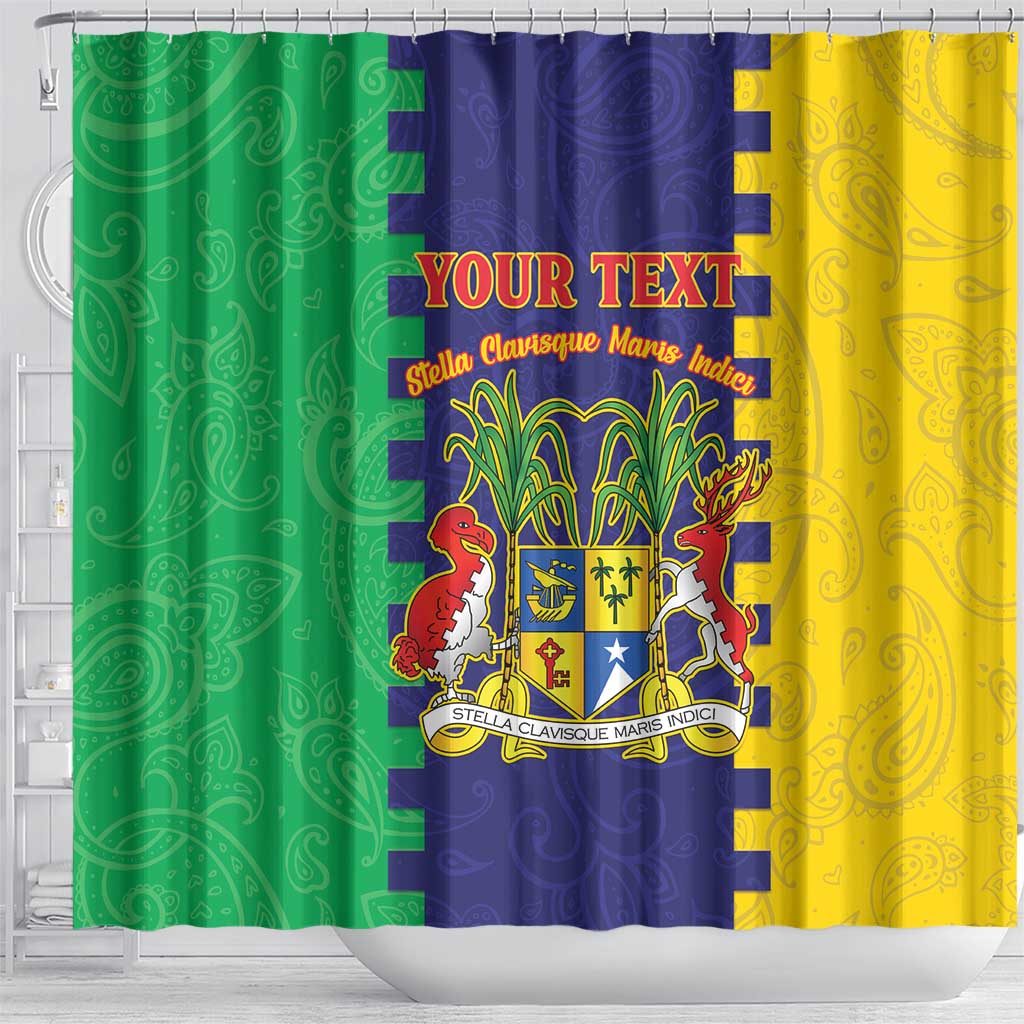 Personalised Mauritius Shower Curtain Coat Of Arms Mix Paisley Pattern LT15