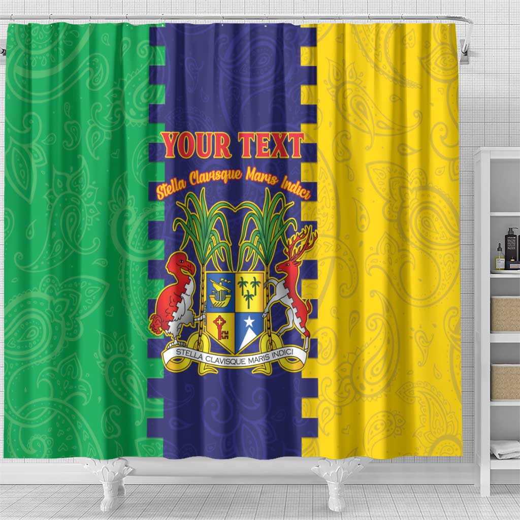Personalised Mauritius Shower Curtain Coat Of Arms Mix Paisley Pattern LT15