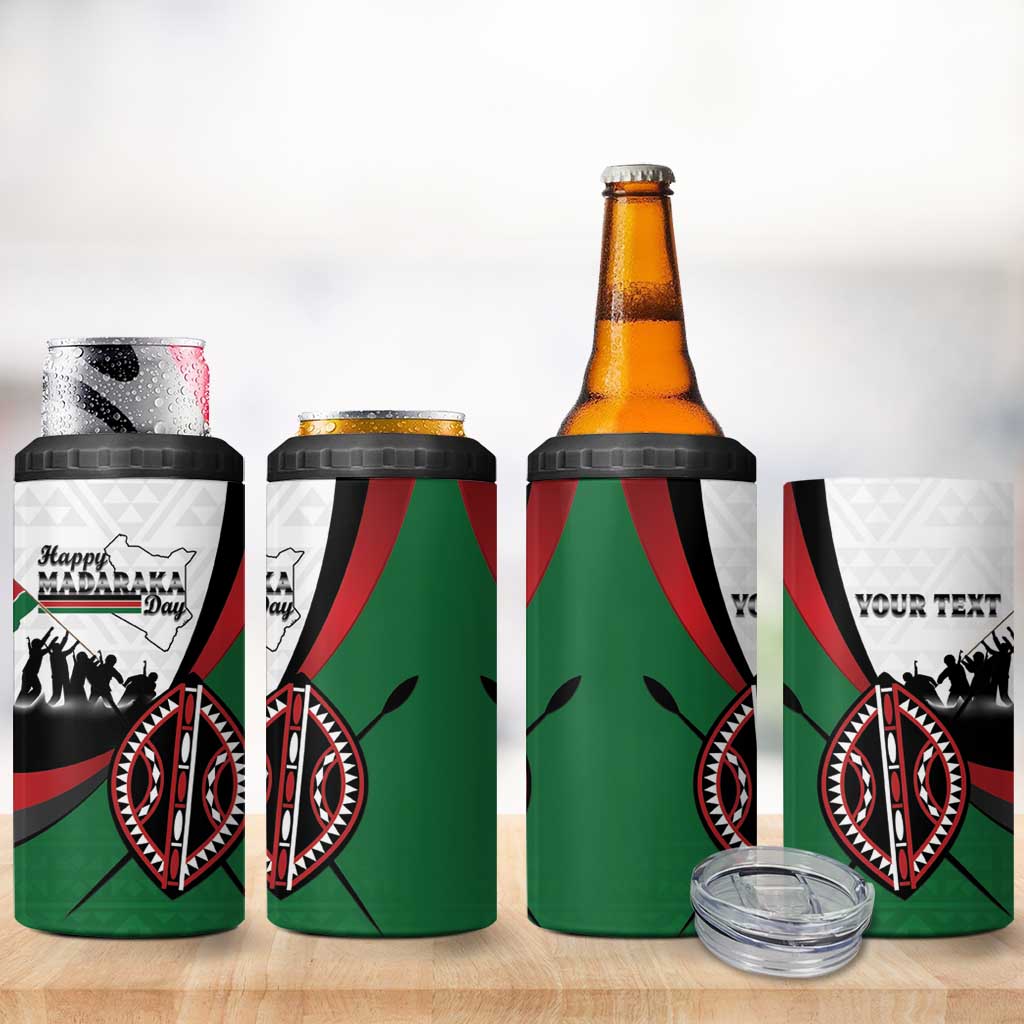 Personalised Kenya 4 in 1 Can Cooler Tumbler Madaraka Day - Maasai Shield LT15
