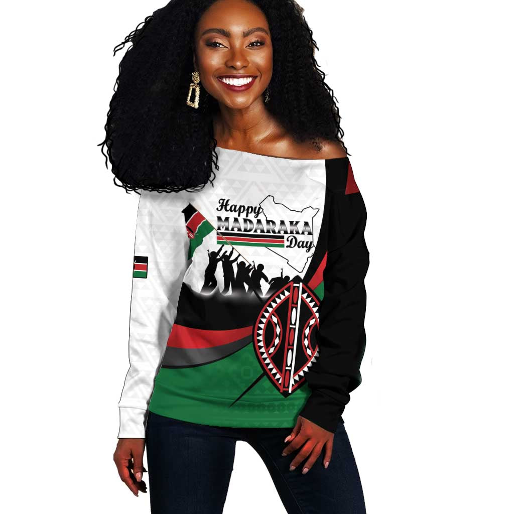 Personalised Kenya Off Shoulder Sweater Madaraka Day - Maasai Shield LT15
