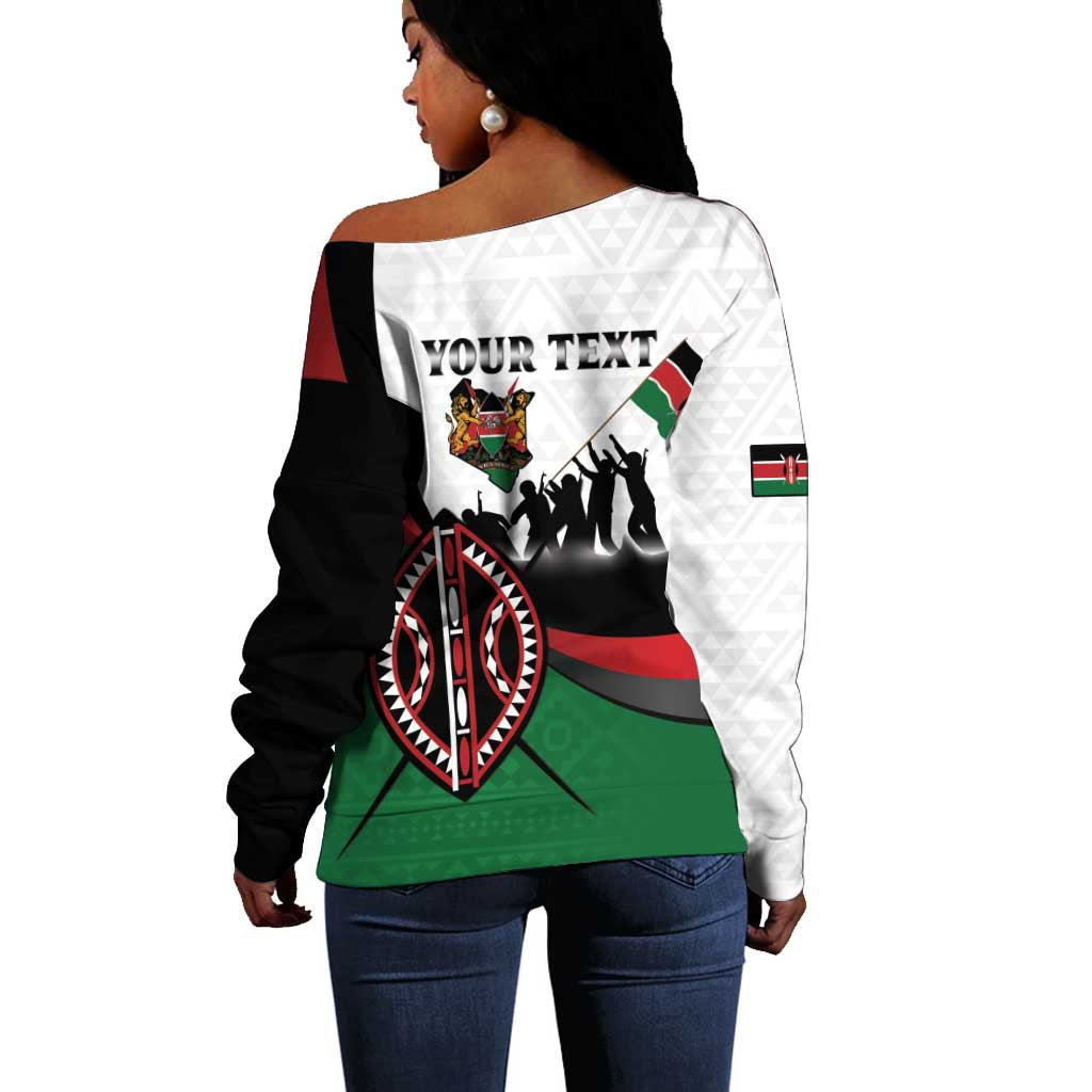Personalised Kenya Off Shoulder Sweater Madaraka Day - Maasai Shield LT15