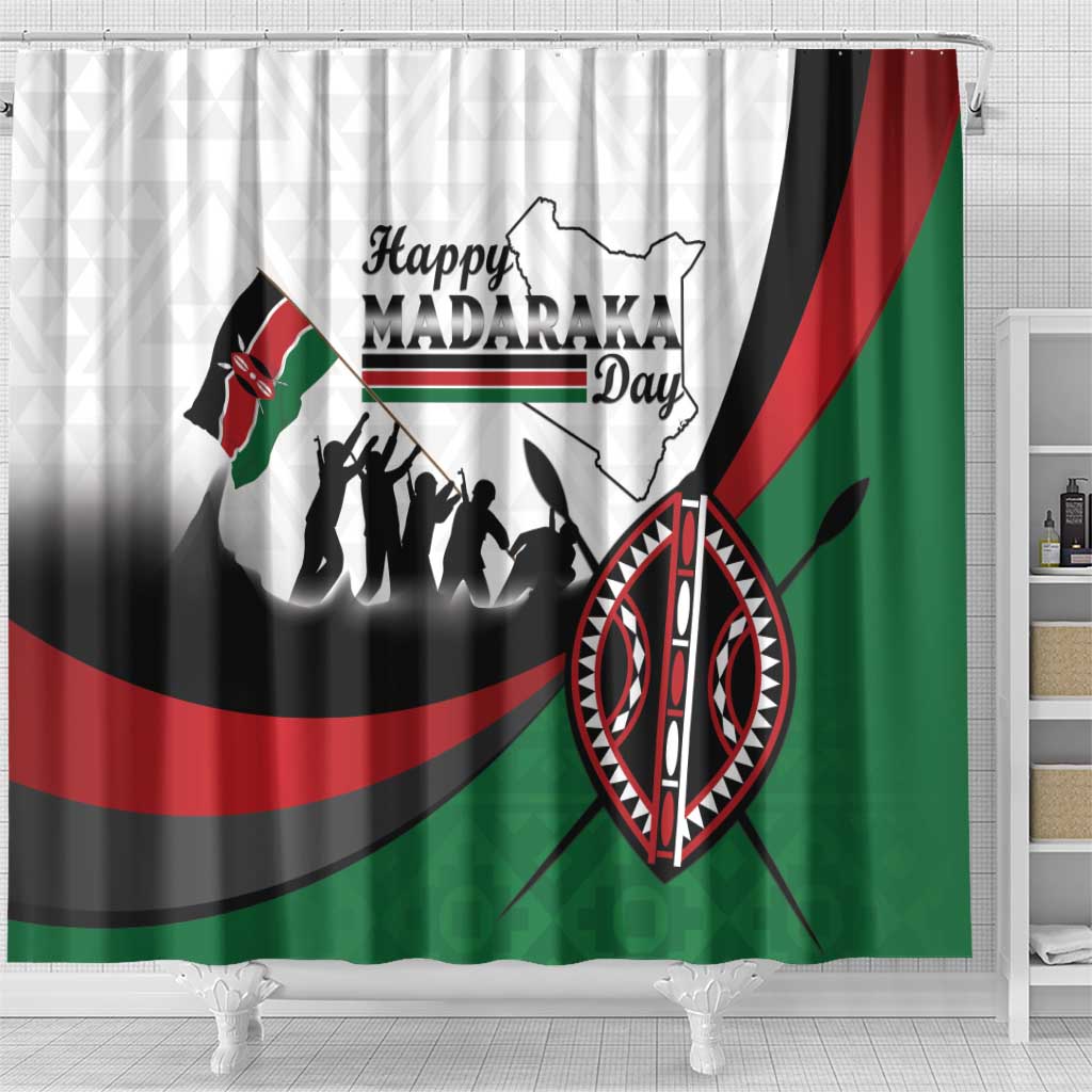 Happy Kenya Madaraka Day Shower Curtain Maasai Shield - Kenyan Pattern LT15