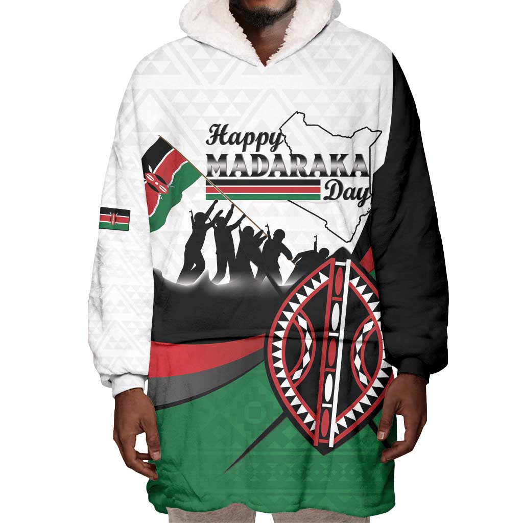 Personalised Kenya Wearable Blanket Hoodie Madaraka Day - Maasai Shield LT15