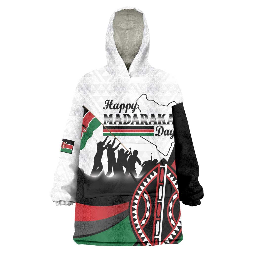 Personalised Kenya Wearable Blanket Hoodie Madaraka Day - Maasai Shield LT15