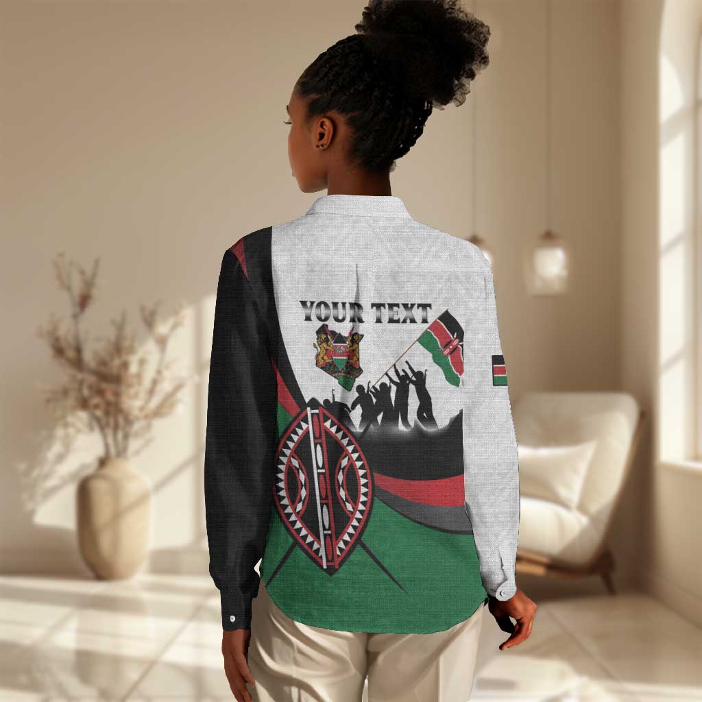Personalised Kenya Women Casual Shirt Madaraka Day - Maasai Shield LT15
