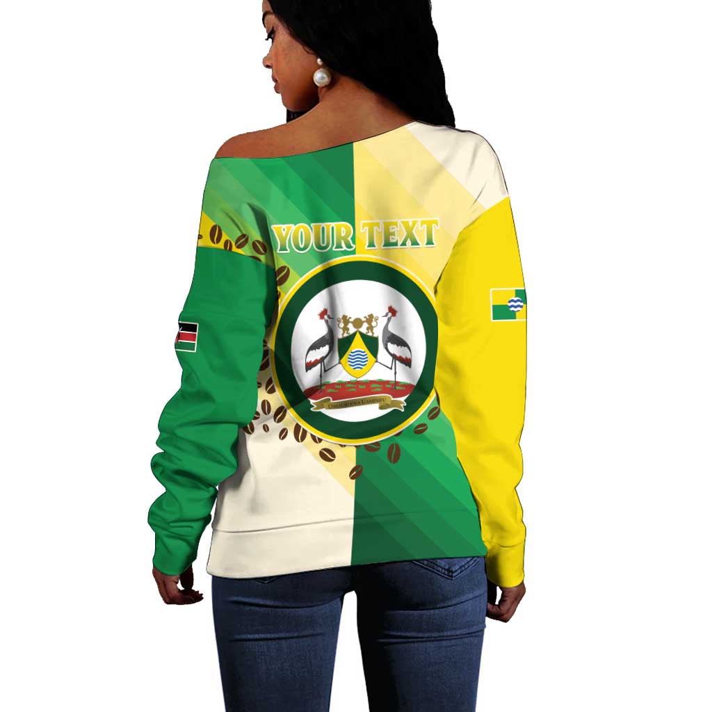 Personalised Nairobi Kenya Off Shoulder Sweater Coat Of Arms With Coffee LT15