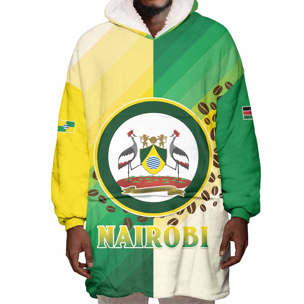 Personalised Nairobi Kenya Wearable Blanket Hoodie Coat Of Arms With Coffee LT15