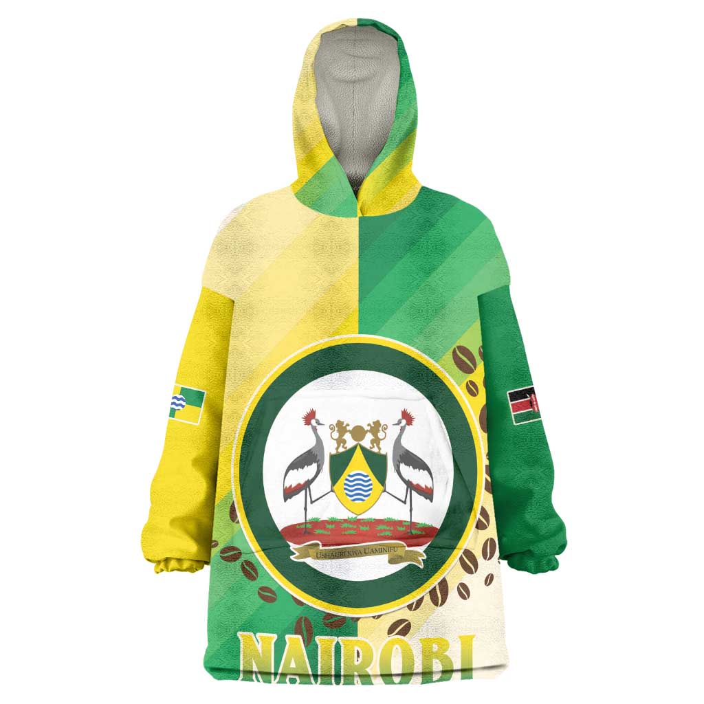 Personalised Nairobi Kenya Wearable Blanket Hoodie Coat Of Arms With Coffee LT15