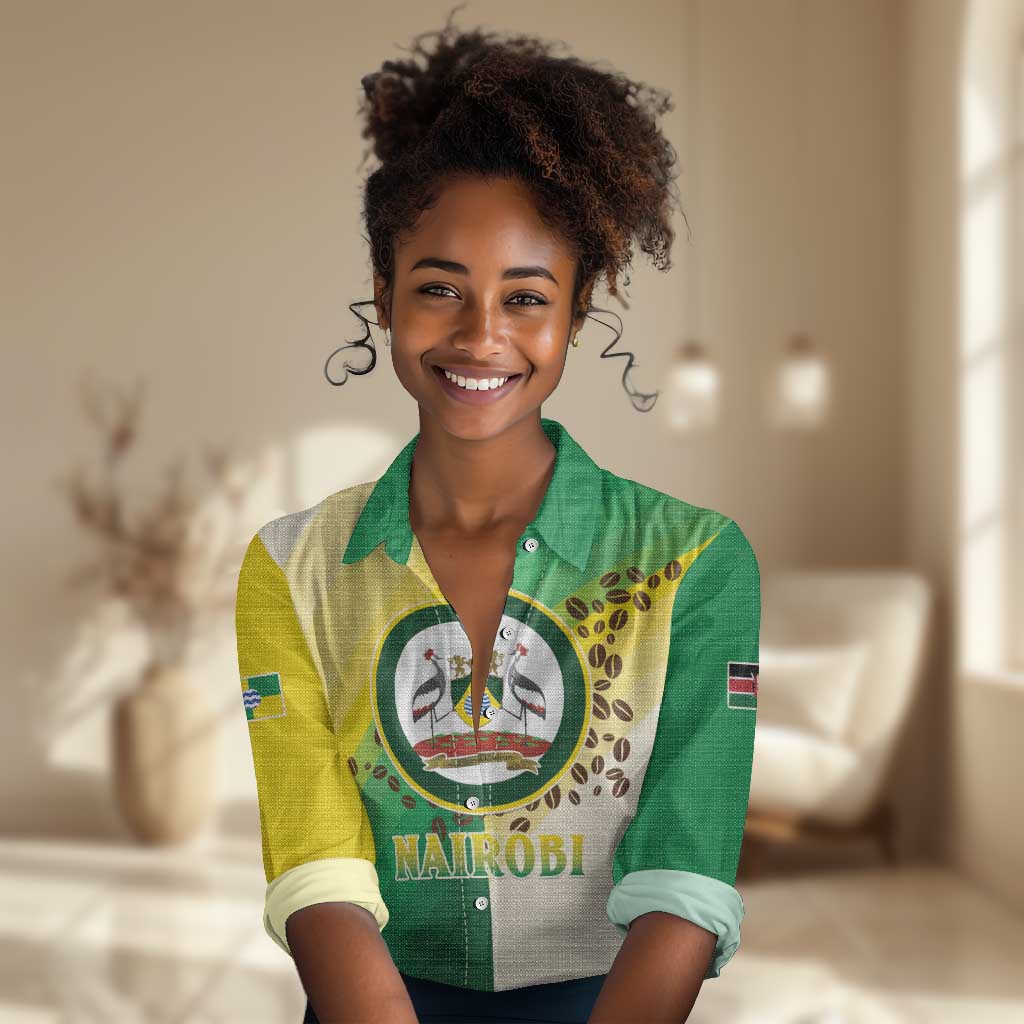 Personalised Nairobi Kenya Women Casual Shirt Coat Of Arms With Coffee LT15