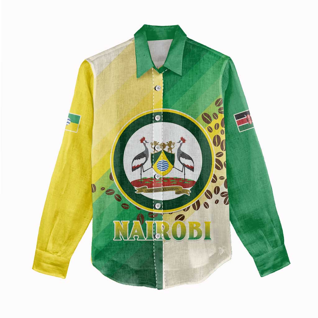 Personalised Nairobi Kenya Women Casual Shirt Coat Of Arms With Coffee LT15