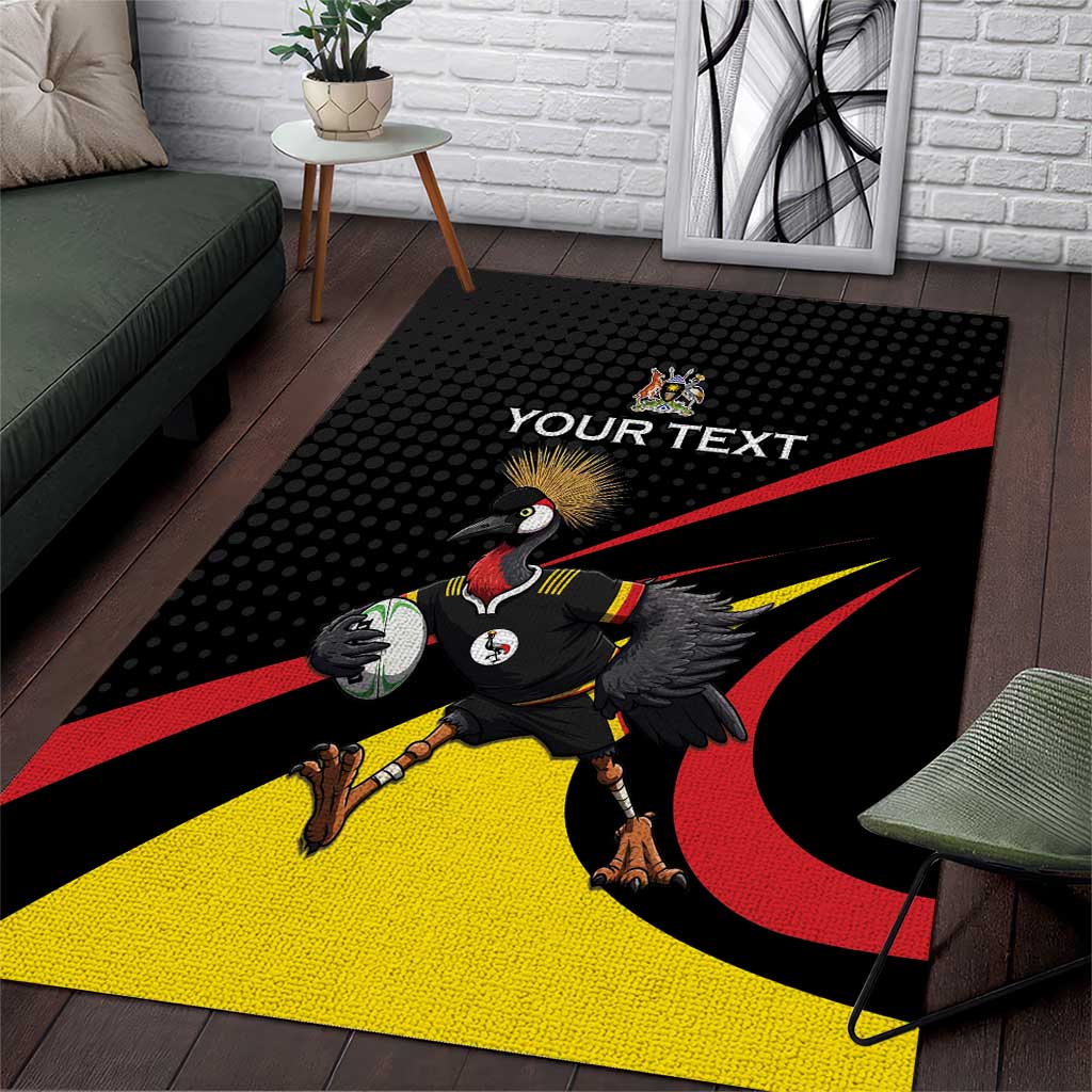 Jamhuri ya Uganda Rugby Custom Area Rug With Black Crowned Crane Mascot LT15