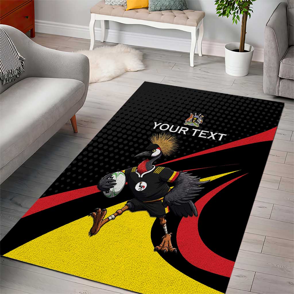 Jamhuri ya Uganda Rugby Custom Area Rug With Black Crowned Crane Mascot LT15